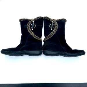 Stuart Weitzman Women's Winter Boots Black suede Faux Fur with Toggle